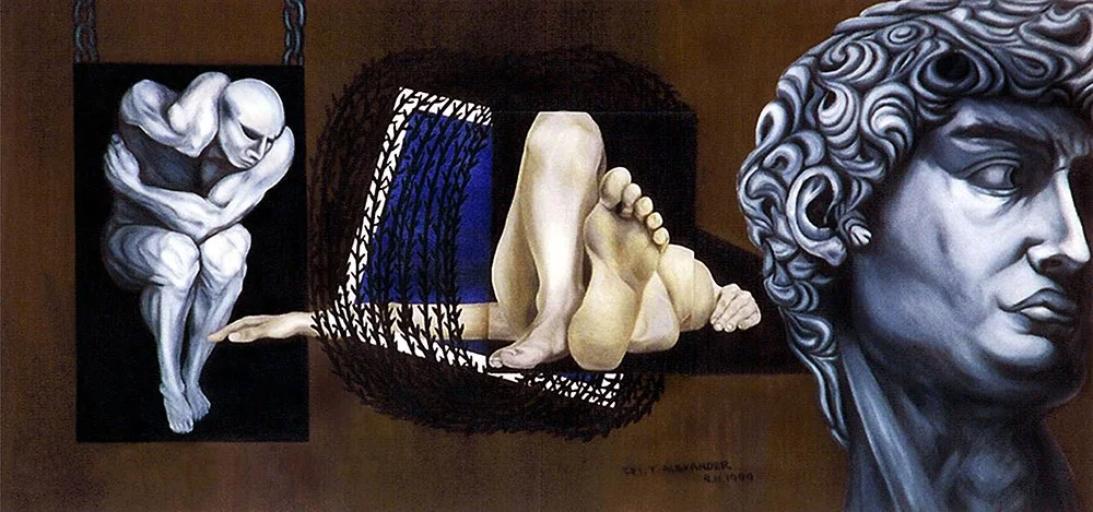 The World Back Of David's Head 
48” x 24” x 2.5” 
Oil on canvas