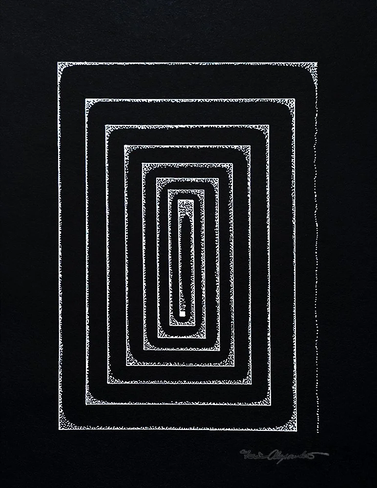 There is a start, There is an end  [ 12” x 14”  Gel Pen on Sketch Paper]