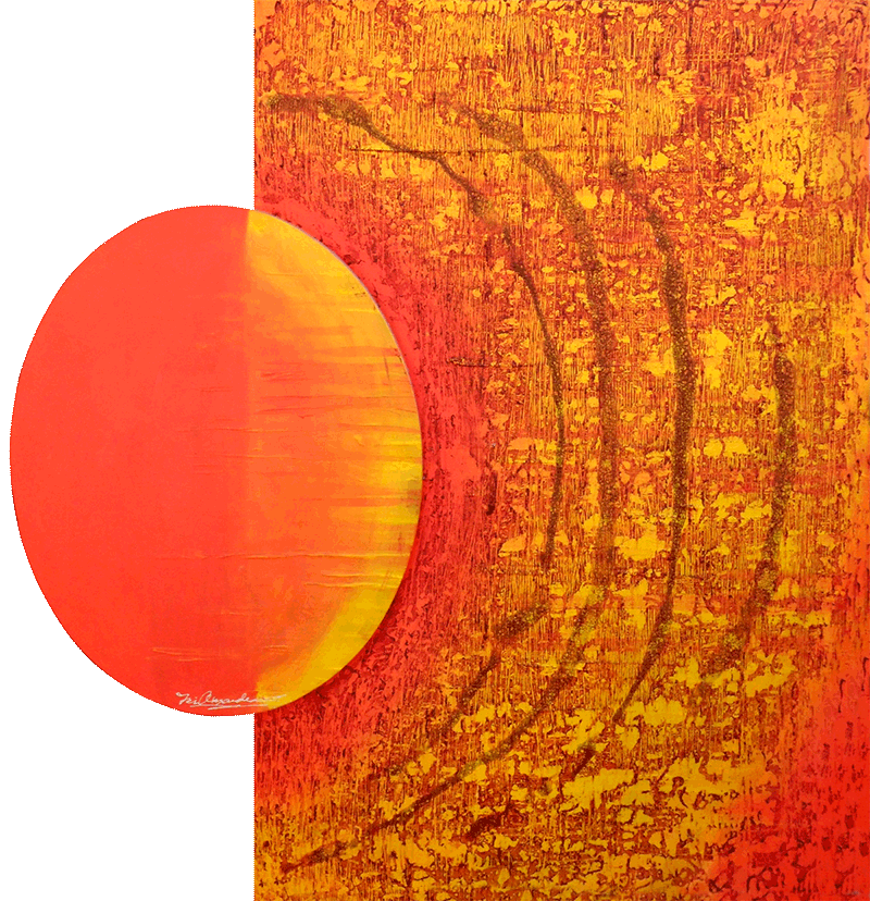 The Sun The Light The Everything  40” x 36” x 3”  Acrylic/oil On Overlapping Canvases