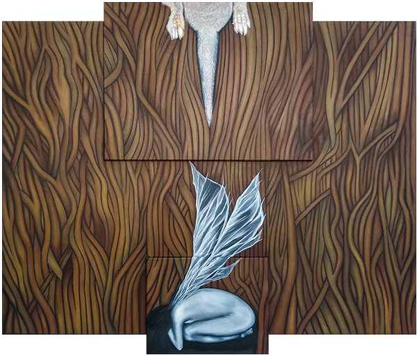 Symbolic Repression 
48” x 40” x 4” maxD 
Acrylic on overlapped canvases