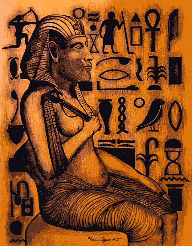 Egyptian Message  [ 20" x 24"  Crayon On Sketch Paper]