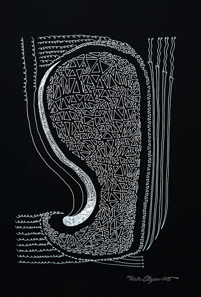 Form of Listening  [ 12” x 14”  Gel Pen on Sketch Paper]