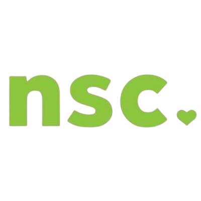 Logo with the letters 'nsc' in green, with a yellow dot next to the 'c'.