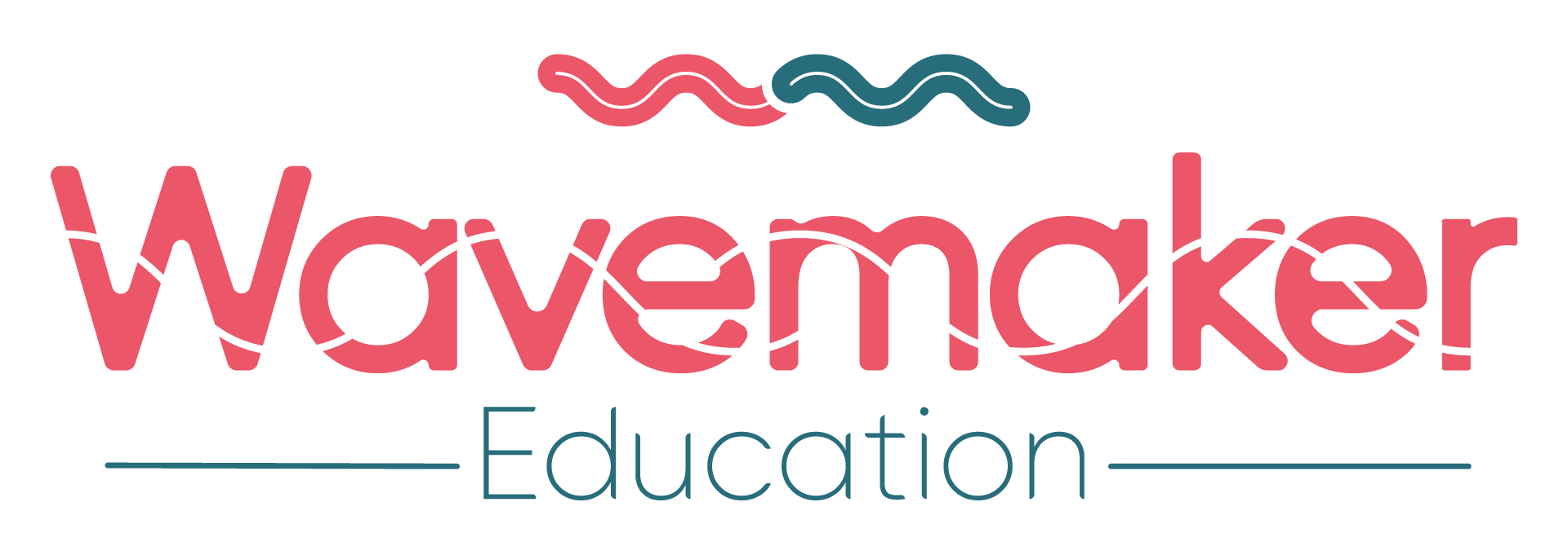 Logo for Wavemaker Education with pink and blue text and stylized wavy lines above.