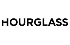 The logo for the HOURGLASS brand, with the brand name in bold black letters.