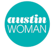 A teal circle with the text 'austin WOMAN' inside