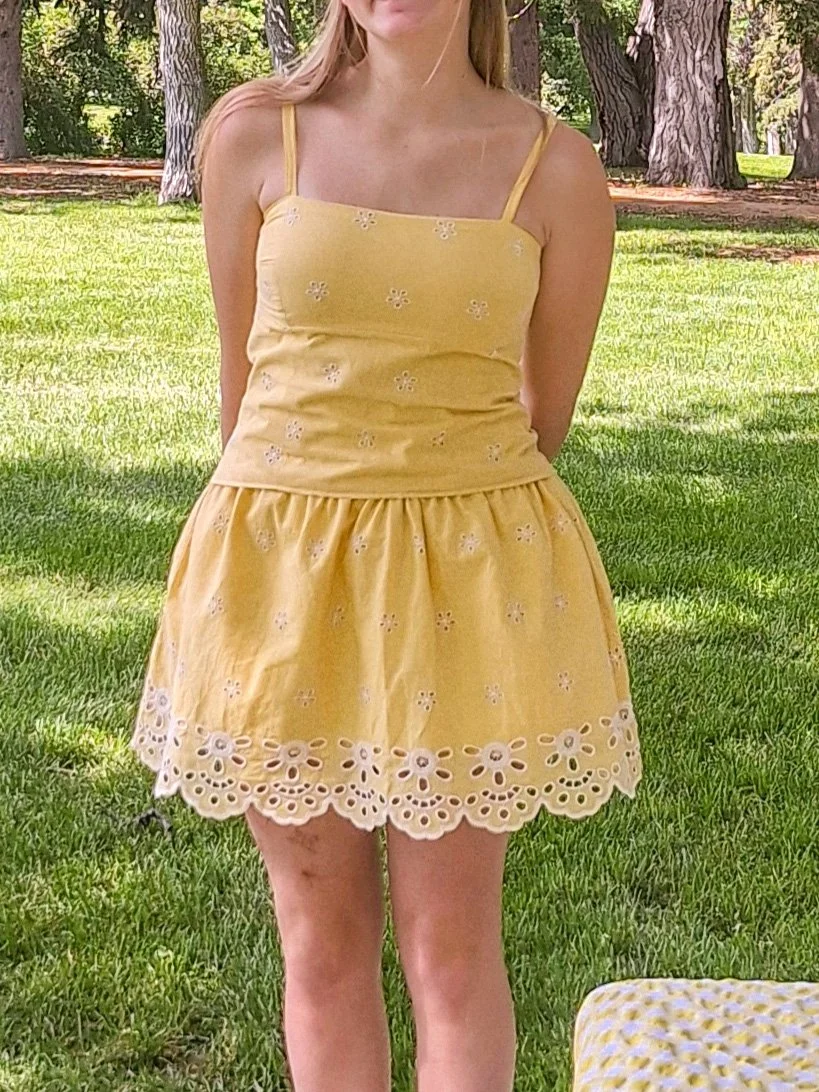 Yellow Eyelet Top and Skirt