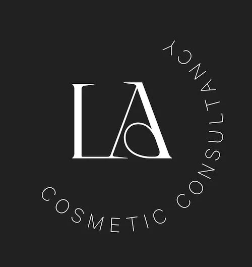 Logo with large stylized letters 'L' and 'A' and the words 'COSMETIC CONSULTANCY' arranged in a circle around the letters on a black background.