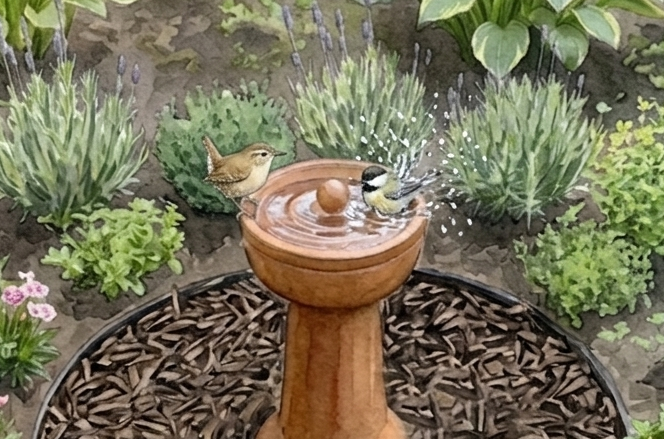 Birds in the birdbath