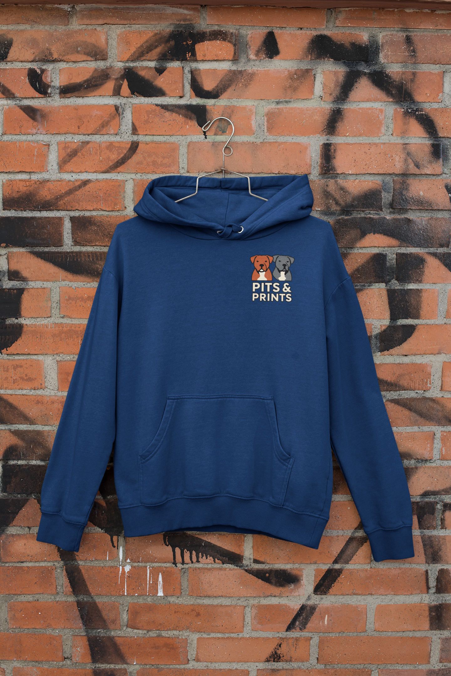 Navy Pits & Prints Chest logo hoodie.png