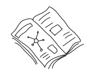 Outline of an open newspaper with text and a small diagram.