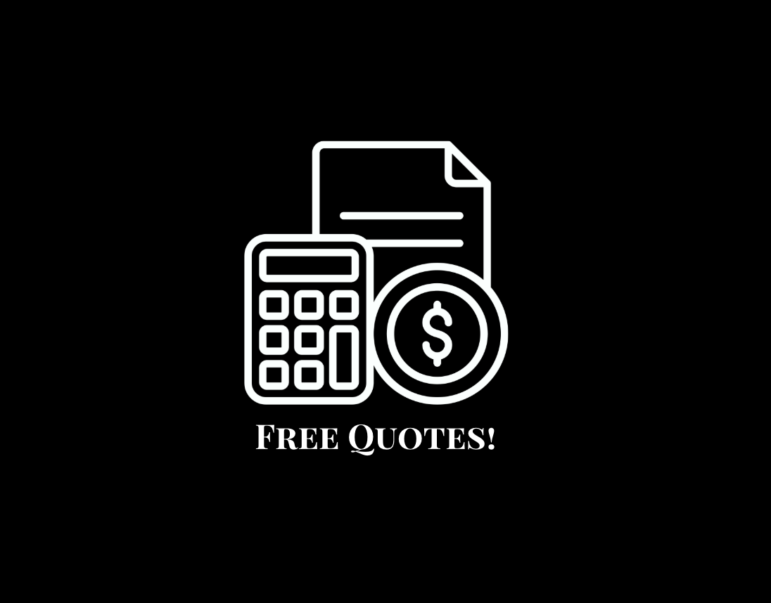 Icon of a calculator, a document, and a dollar coin with the text 'Free Quotes!'