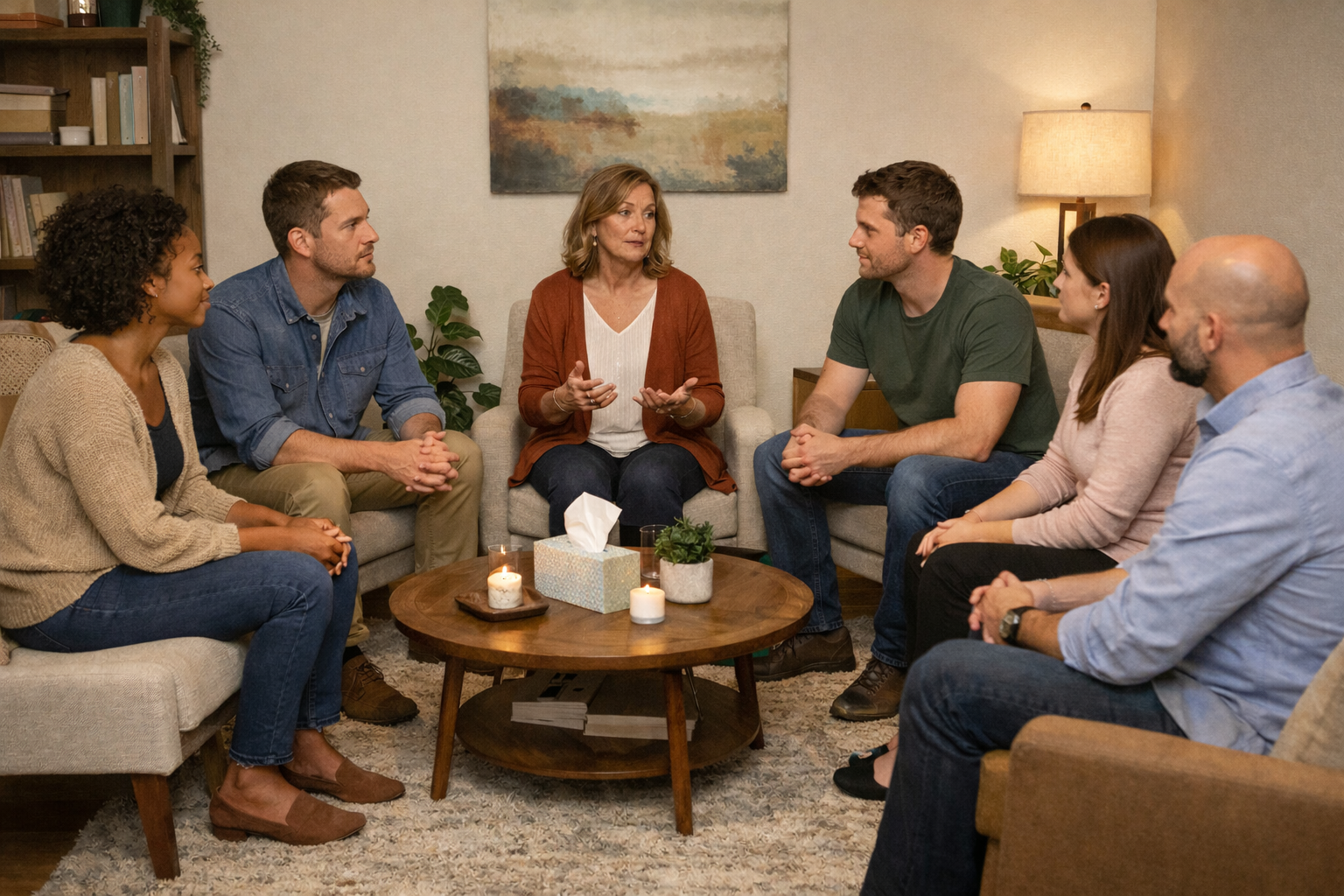 A woman in a gray suit and white shirt showing a document to a man in a gray suit in a modern office with large windows.