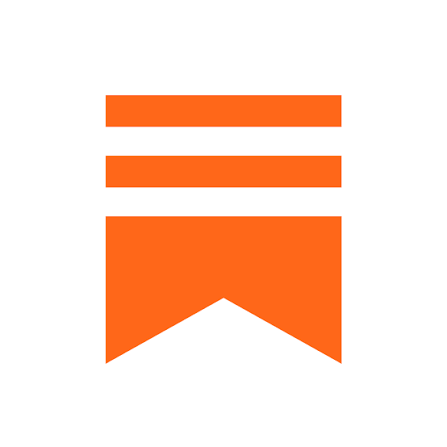 Simplified orange bookmark icon with two horizontal lines above a downward-pointing ribbon shape.