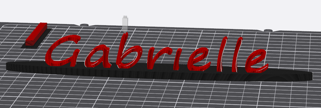 3D text spelling 'Gabriele' in red on a gray grid background.
