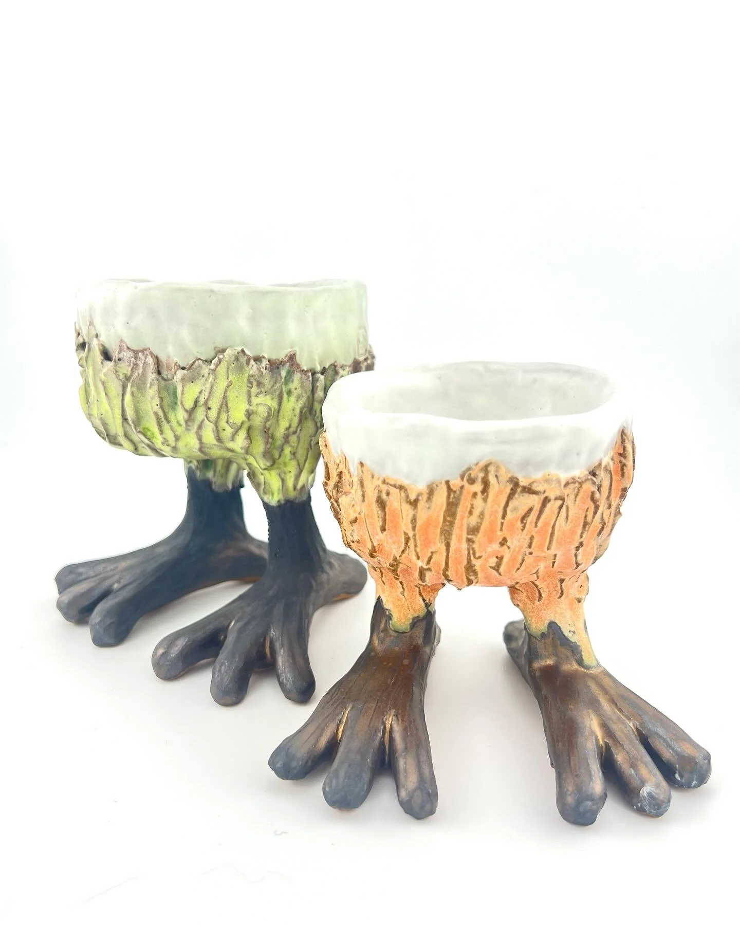 SOLD!!

Luke and Lorelei &ndash; Small Bird-Bowl Sculptures
Meet Luke and Lorelei, the tiniest members of the bird-bowl flock&mdash;but don&rsquo;t let their size fool you. Standing just over 4.5&rdquo; and just under 4&rdquo; tall respectively, thes