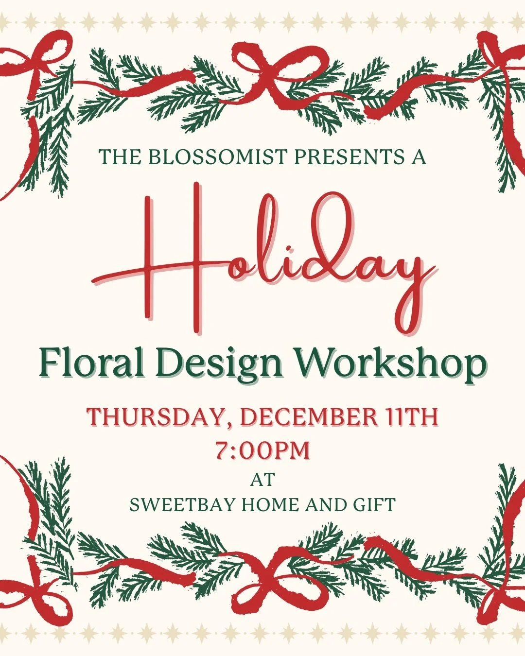 🎅A host so nice, we&rsquo;ll be there twice! The December workshop with The Blossomist is at Sweetbay Home &amp; Gift!

🎄Join me on Thursday, December 11th at Sweetbay Home and Gift in Mooresville for a night of fun, friends, and flowers! We&rsquo;