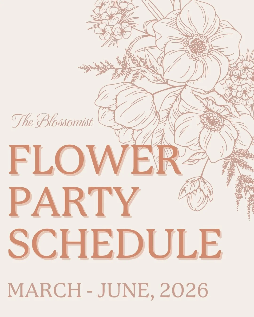 👉Save all the dates!

🥳I am so excited to announce all of my Flower Parties through June! Swipe through to see all of the fabulous businesses that will be hosting The Blossomist for a Flower Party!

💕All workshops through April 3rd are up on my we