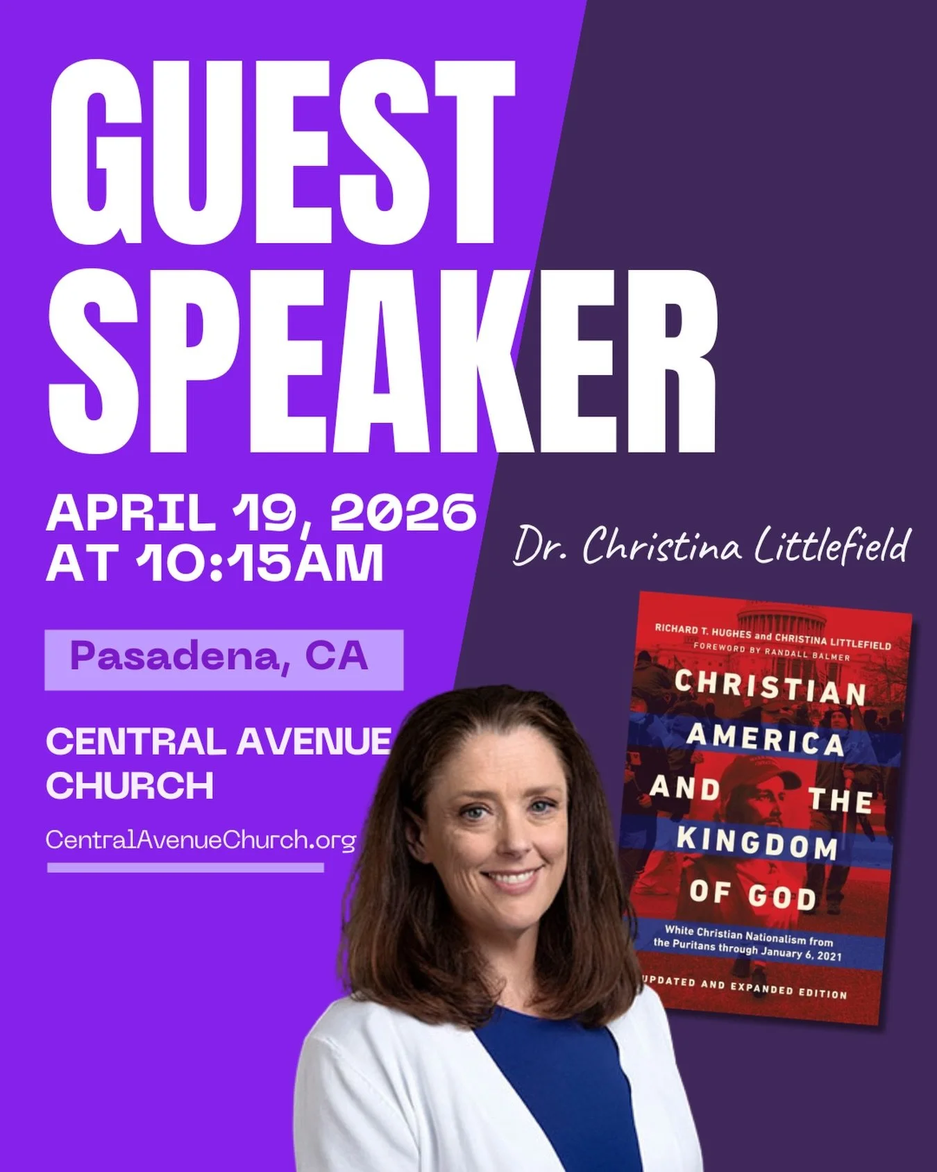 Dive into the complex history of White Christian Nationalism with our guest speaker, Dr. Christina Littlefield on Sunday, April 19 @ 10:15 AM during our regular Sunday morning gathering. 

Dr. Littlefield holds a PhD in Divinity from the University o