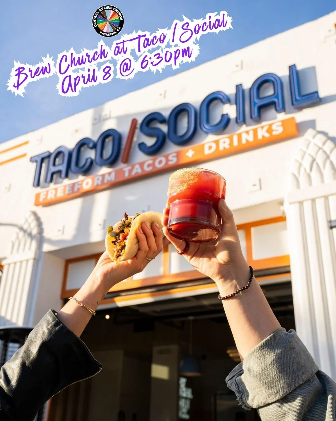 Let&rsquo;s get social at this month&rsquo;s Brew Church meetup at @TacoSocial in Eagle Rock! Join us on Wednesday, April 8th from 6:30pm to 8pm. Newcomers welcome!