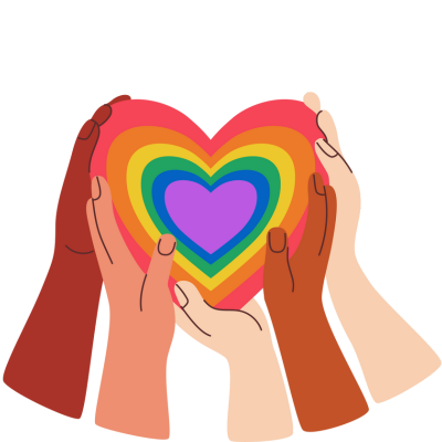 diverse hands holding rainbow lgbtq heart
