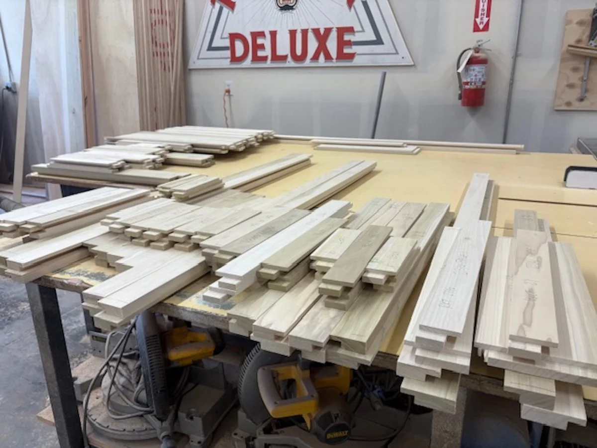 Stack of boards on a workbench