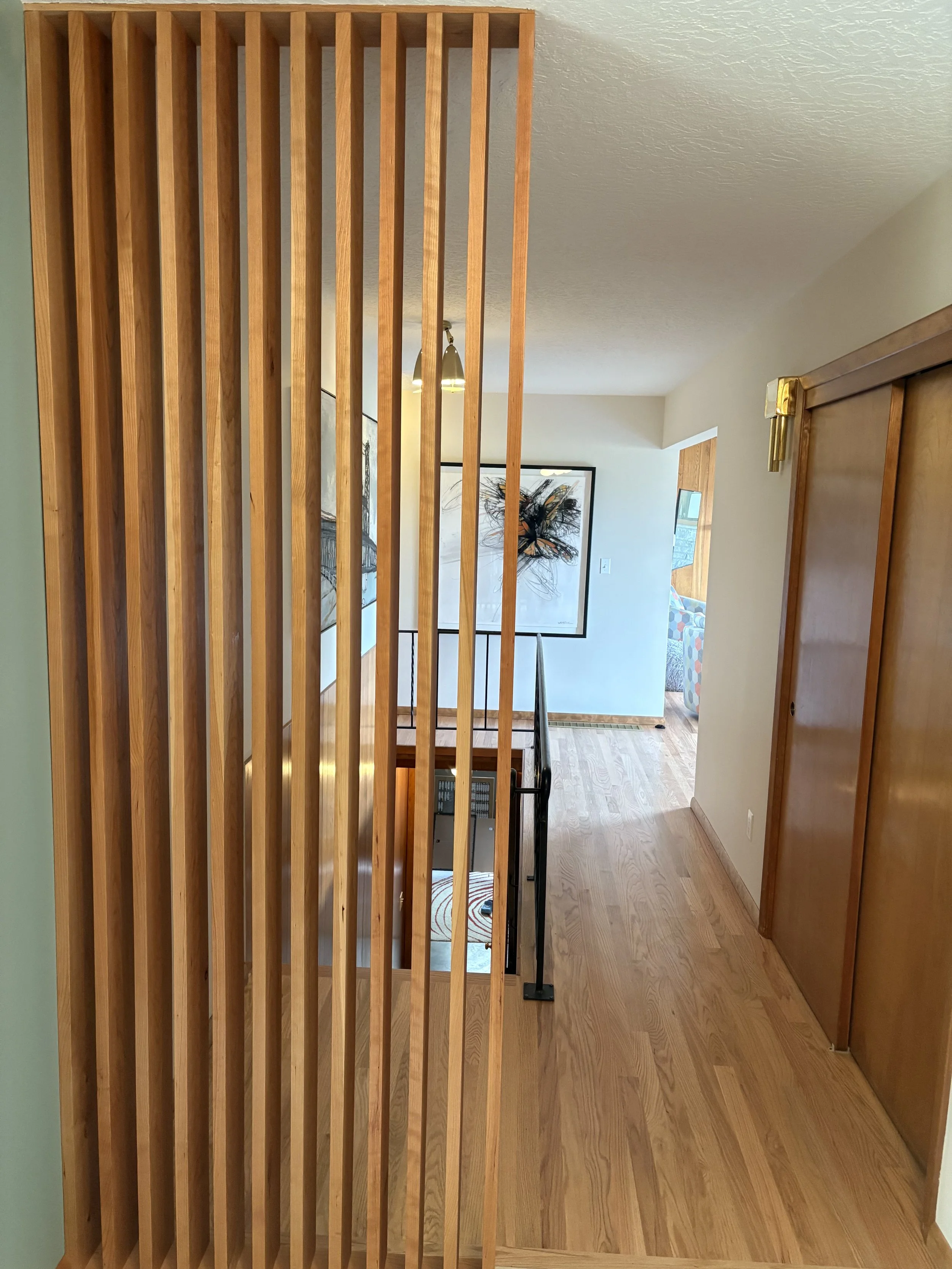 Custom built wooden slat room divider