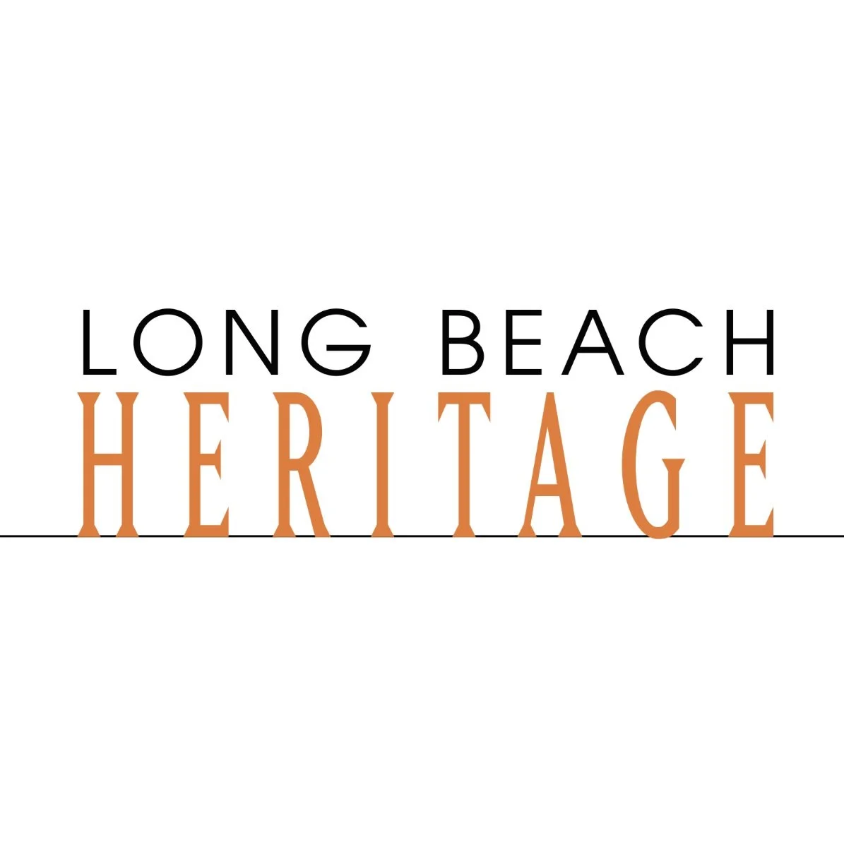 Logo for Long Beach Heritage with the text 'Long Beach' in black and 'Heritage' in brown.