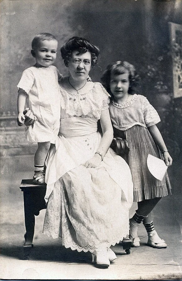 Black and white photo of Hazel Rankin with Dorothy & Neil as children