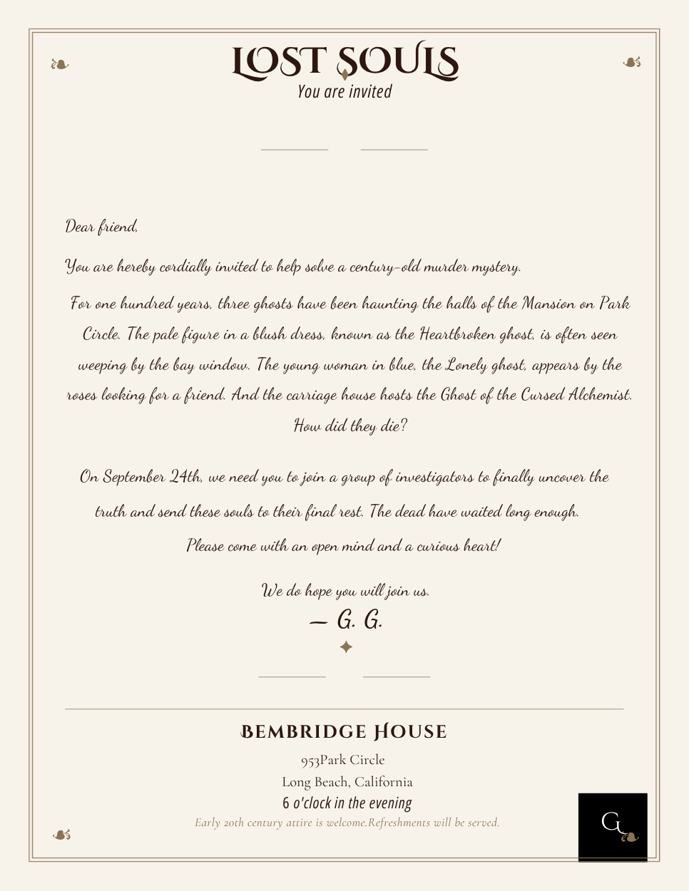 Lost Souls Murder Mystery Invitation