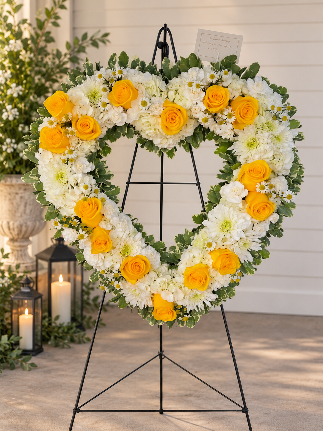Yellow and White Open Heart Wreath