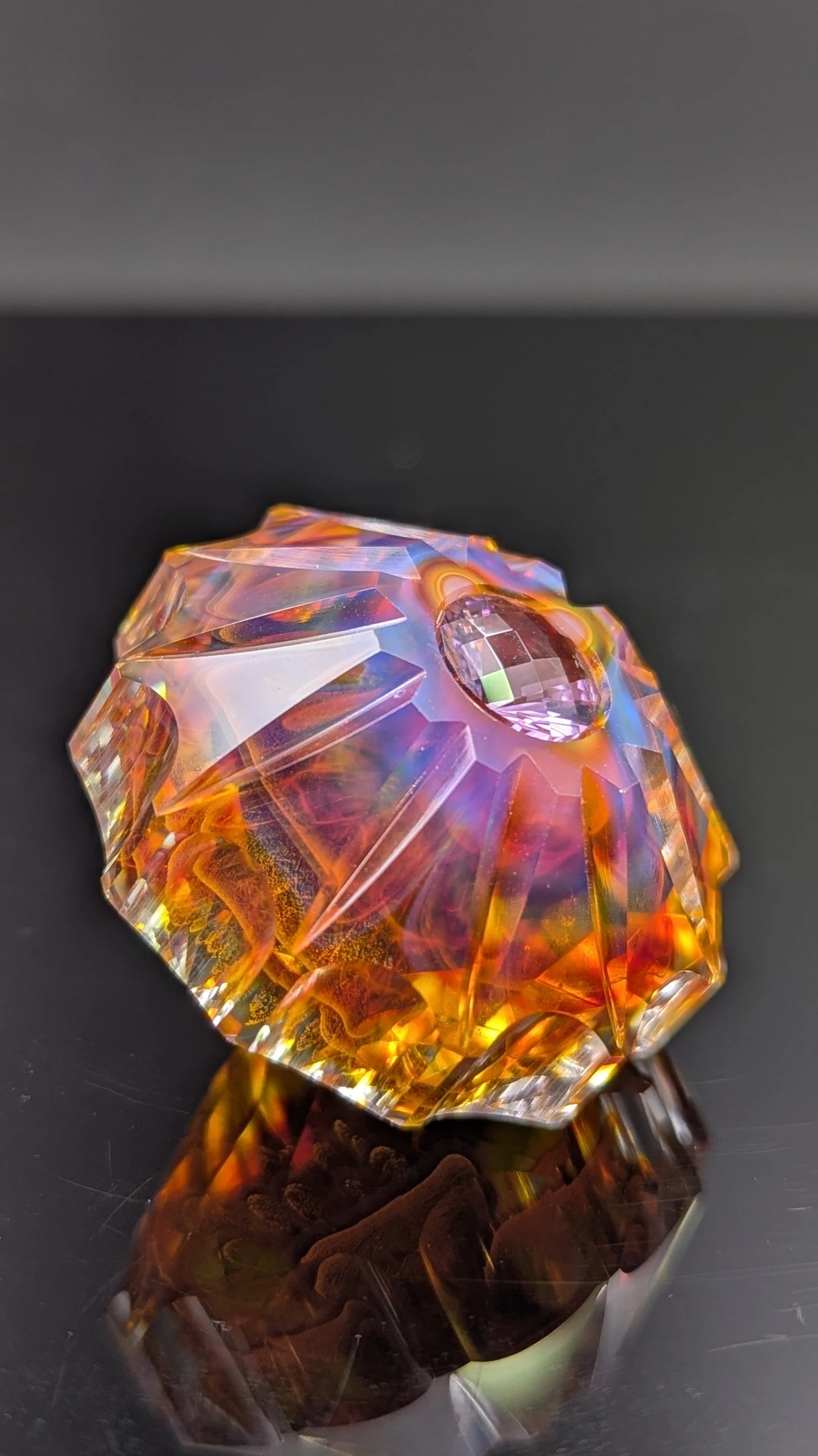 [Fatal Facets] x [Weber Glass] - Faceted Flower diamond with Amethyst inlay