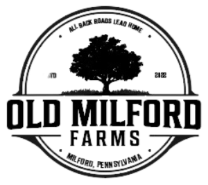 Old Milford Farms logo featuring a large tree in the center of a circular seal with text around it