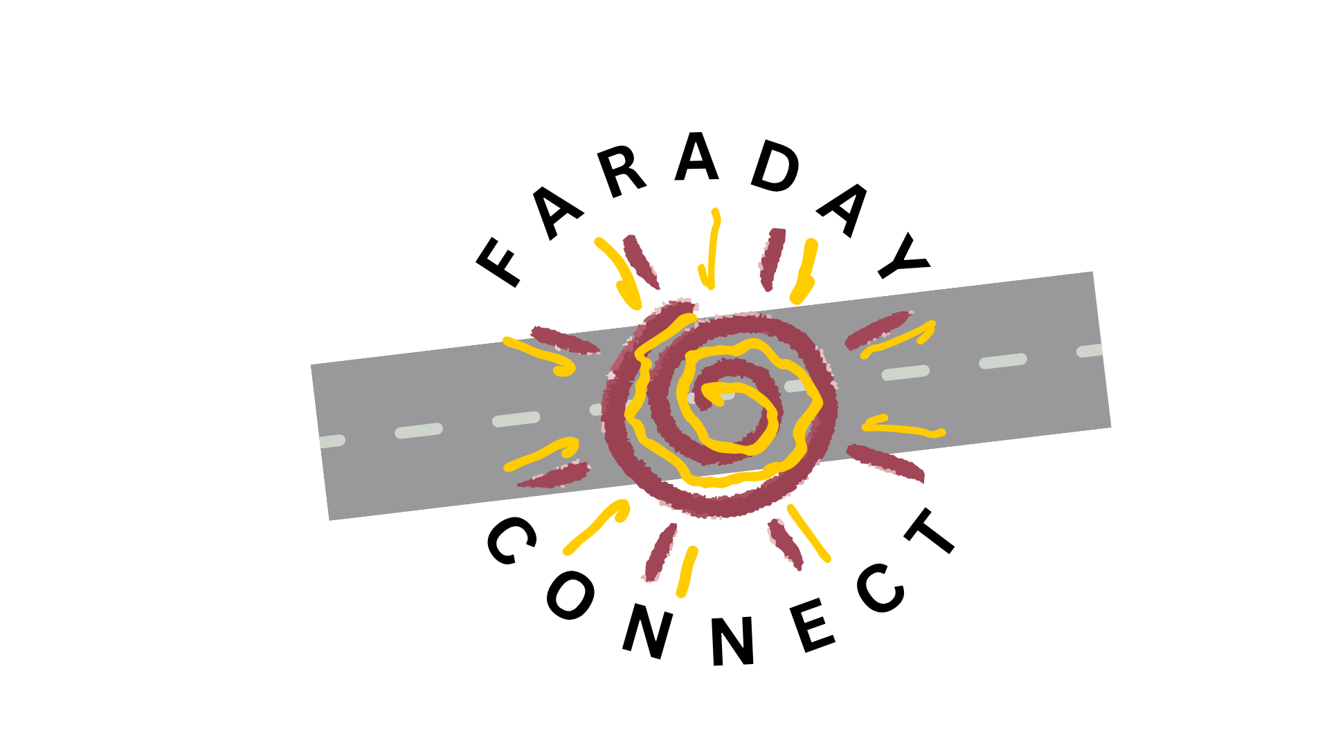 A cartoon illustration of a road with a large swirling tornado in the center, with an explosion or fire coming from the top of the tornado. The scene is chaotic and dramatic, with debris and damage.