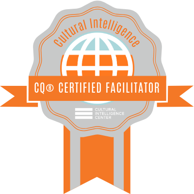 A digital badge from the Cultural Intelligence Center for the CQ Certified Facilitator credential.