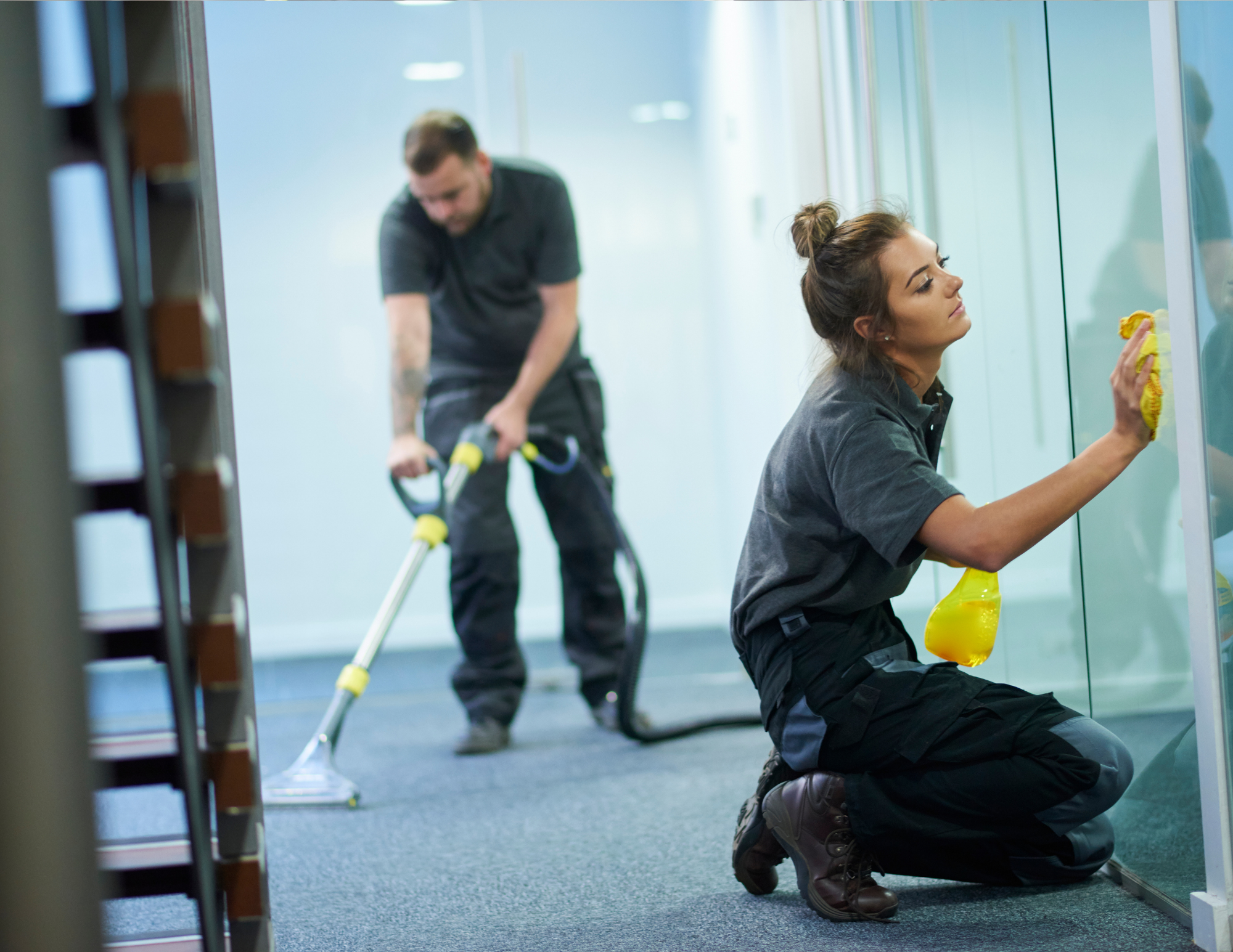 Commercial office cleaning service with a professional team cleaning windows and common areas in NY and NJ.