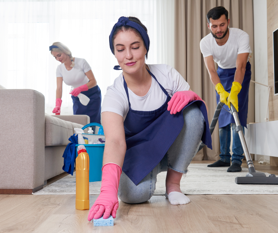 Professional house cleaning team in New York living room