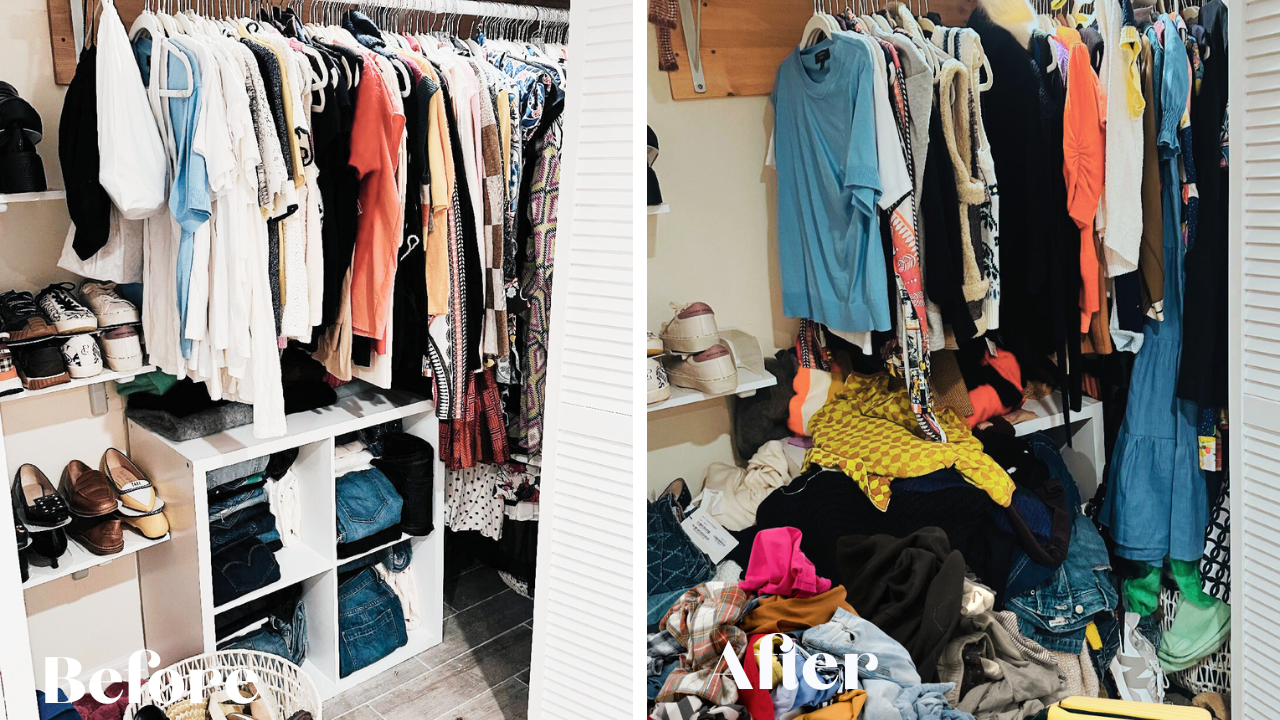 Before and after professional organizing and decluttering transformation.