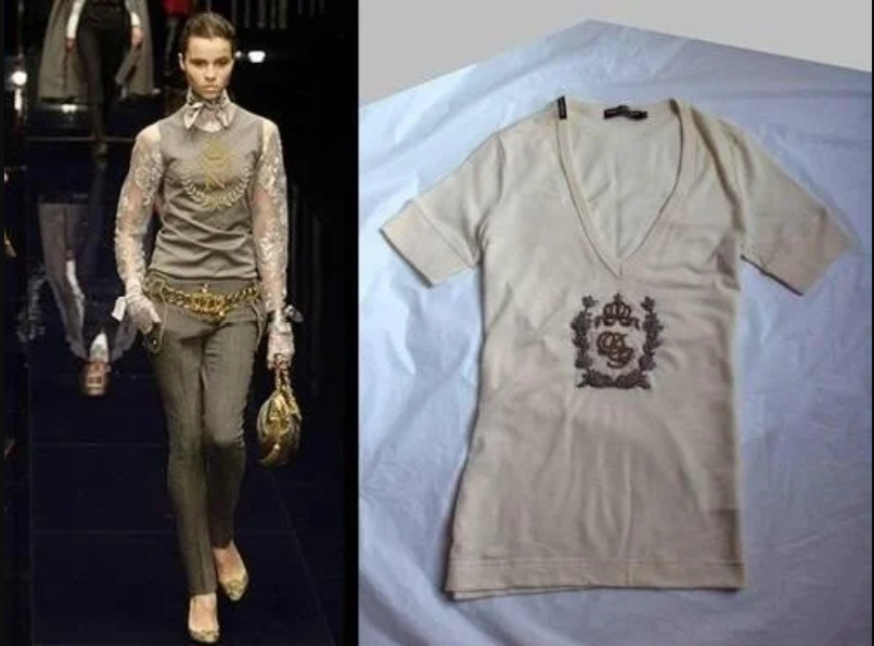 DOLCE & GABBANA 2006 RUNWAY STRETCH WOOL BLEND METAL EMBROIDERED TEE - 2014