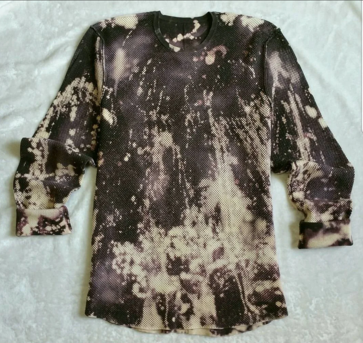 RAG & BONE MEN'S THERMAL SHIRT REWORKED CUSTOM ABSTRACT GALAXY BLEACH EFFECT ALL OVER - 2018