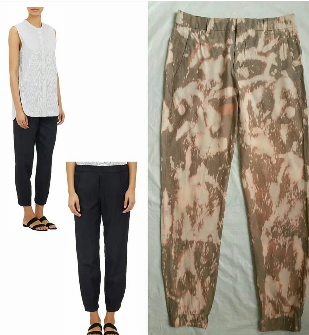 VINCE TWILL PANTS REWORKED FABRIC DAMAGE INTO A  CUSTOM LASER BLEACH EFFECT DONE BY HAND - 2016