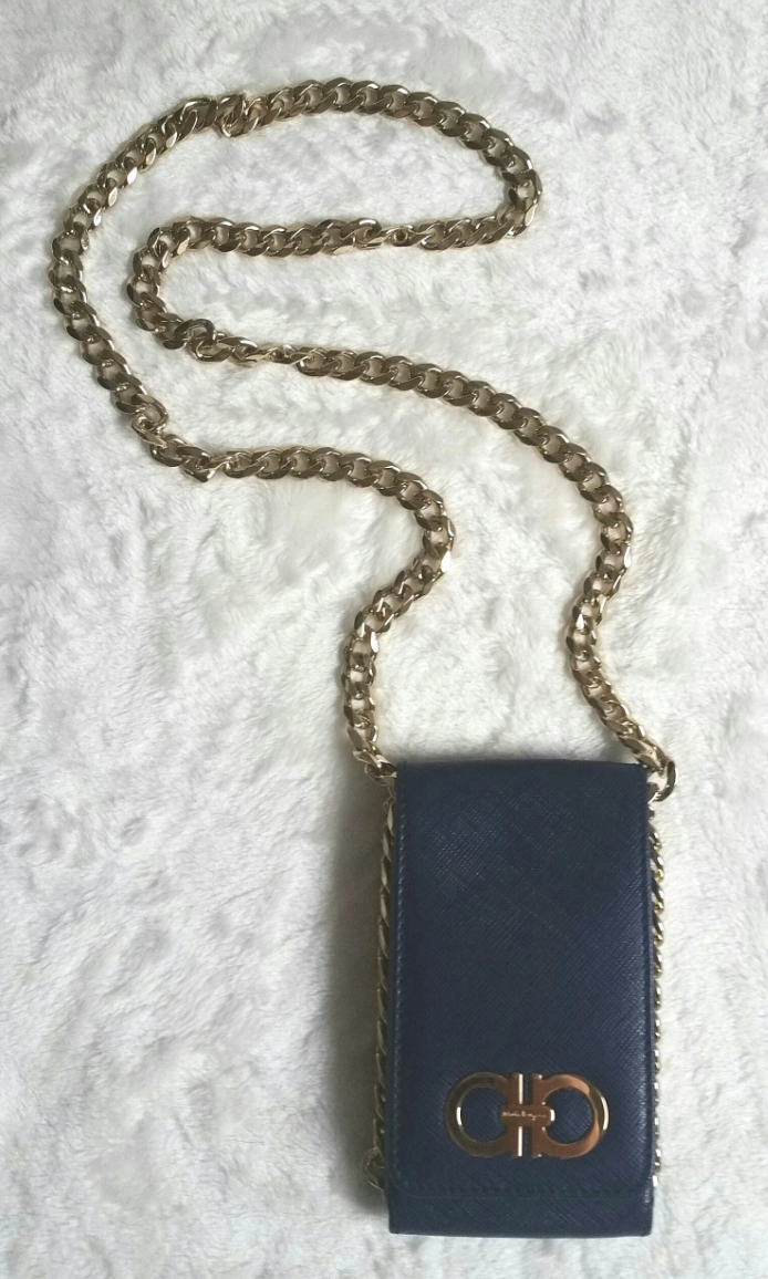 SALVATORE FERRAGAMO LEATHER CIGARETTE CASE MADE INTO MINI CROSSBODY BAG ADDED GOLD CHAIN - 2016 (2)