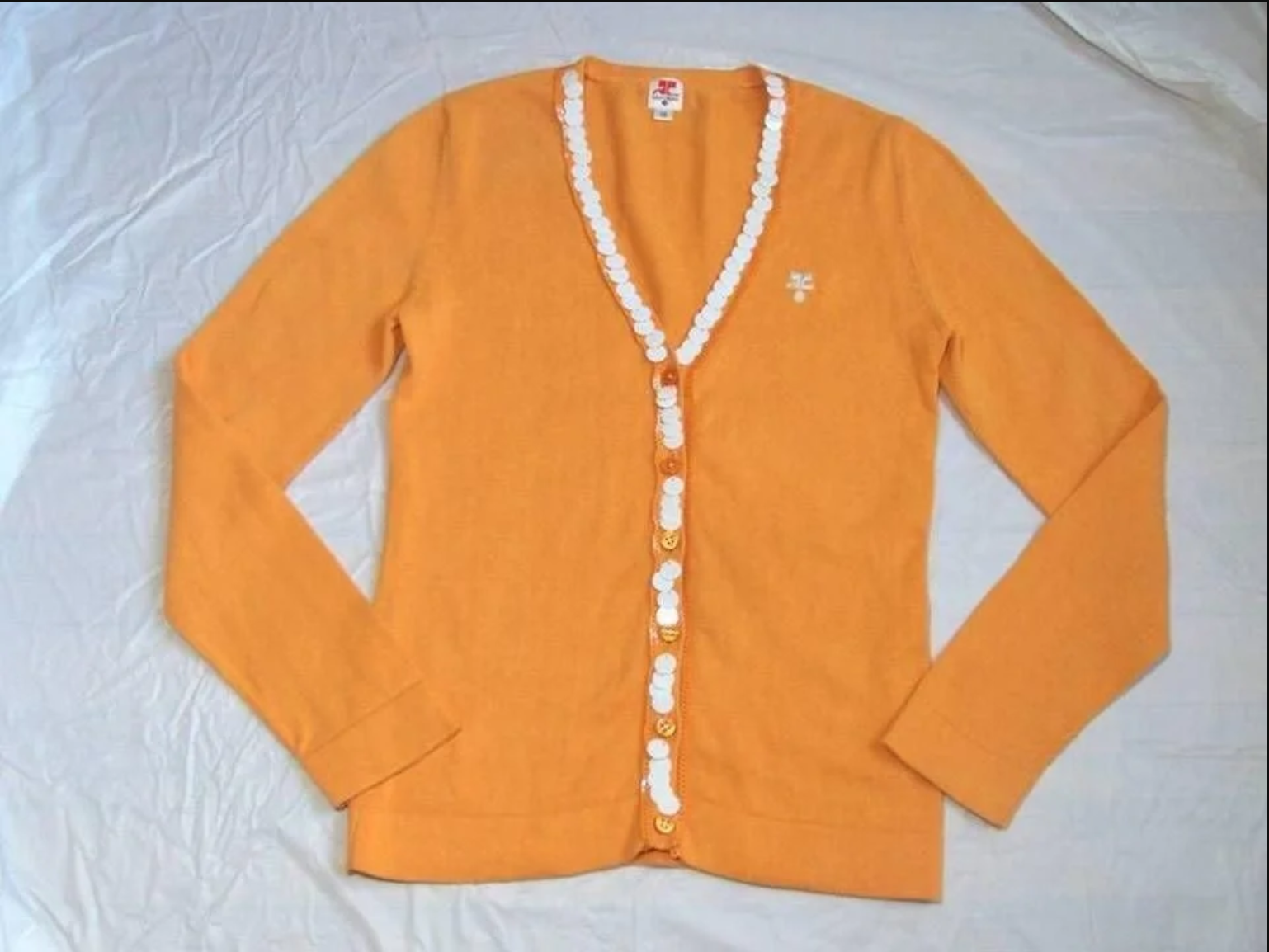 COURREGES 1970's CARDIGAN REWORKED  BY ADDING SEQUIN TRIM - 2015