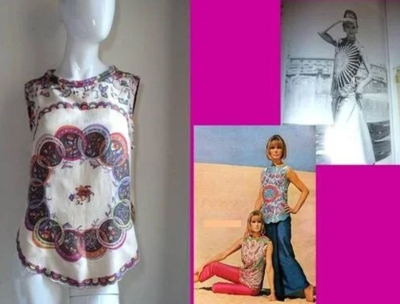 EMILIO PUCCI 1960's VINTAGE SILK TOP REPAIR BY REMOVING WATER DAMAGED SILK SLEEVES & MADE INTO TANK - 2013