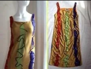 STEPHAN SPROUSE VINTAGE 1980's (MOM's) SILK PULLOVER DRESS ADDED SEQUIN TO UPDATE & COVER MENDING - 2014