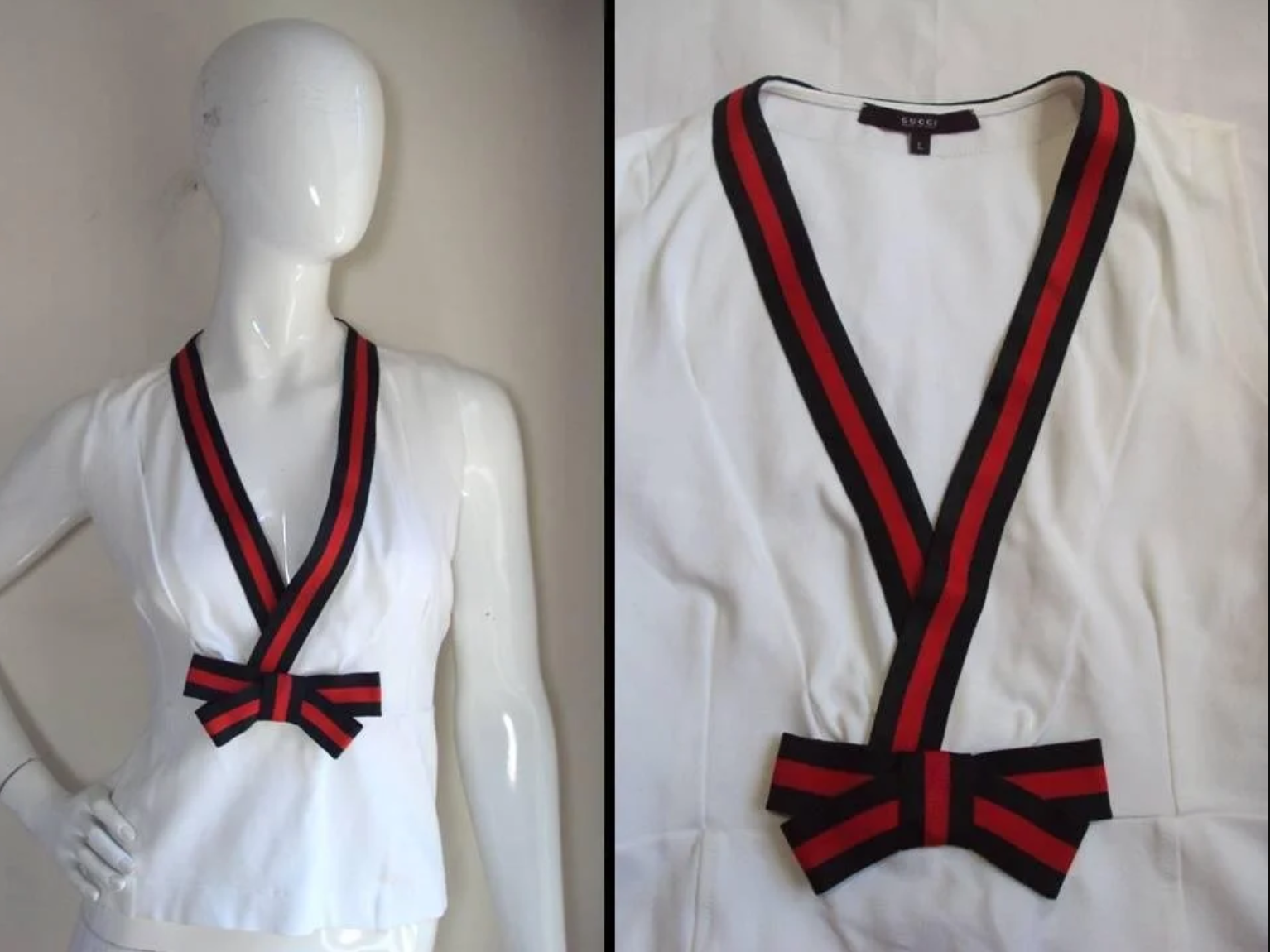 GUCCI VINTAGE 1990's STRETCH TOP ADDED AUTHENTIC GUCCI SIGNATURE RED & GREEN TRIM  - 2017