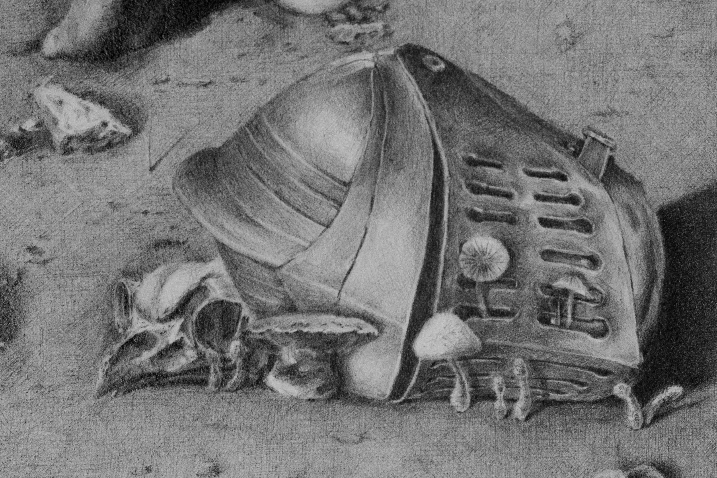 Remembered I outgrew you a long time ago [detail]. 2026. Graphite on paper. 29.7 x 21 cm.
