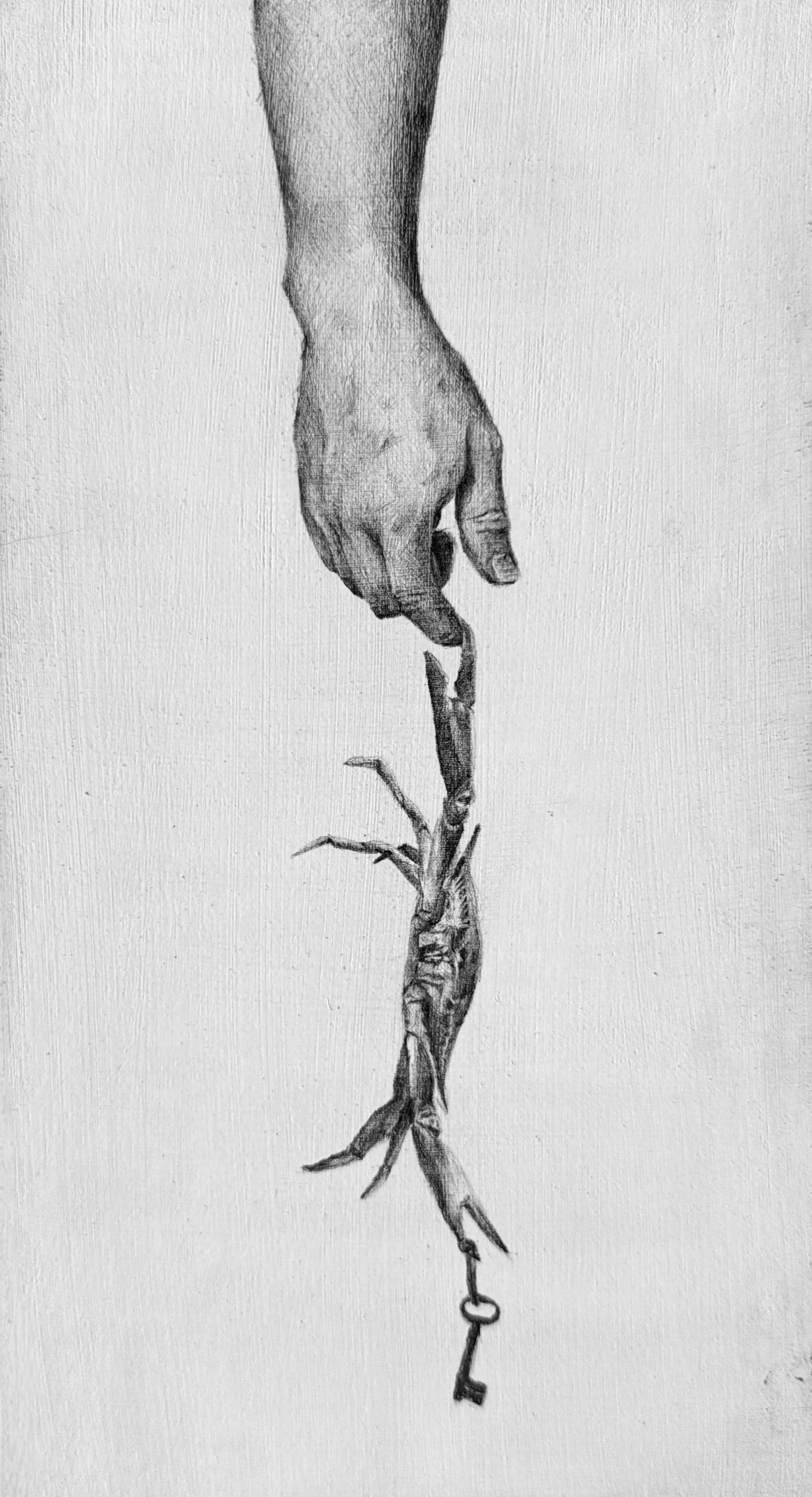 Making Friends with Mercuriality. 2026. Graphite on prepared MDF. 22.9 x 12.7 cm.