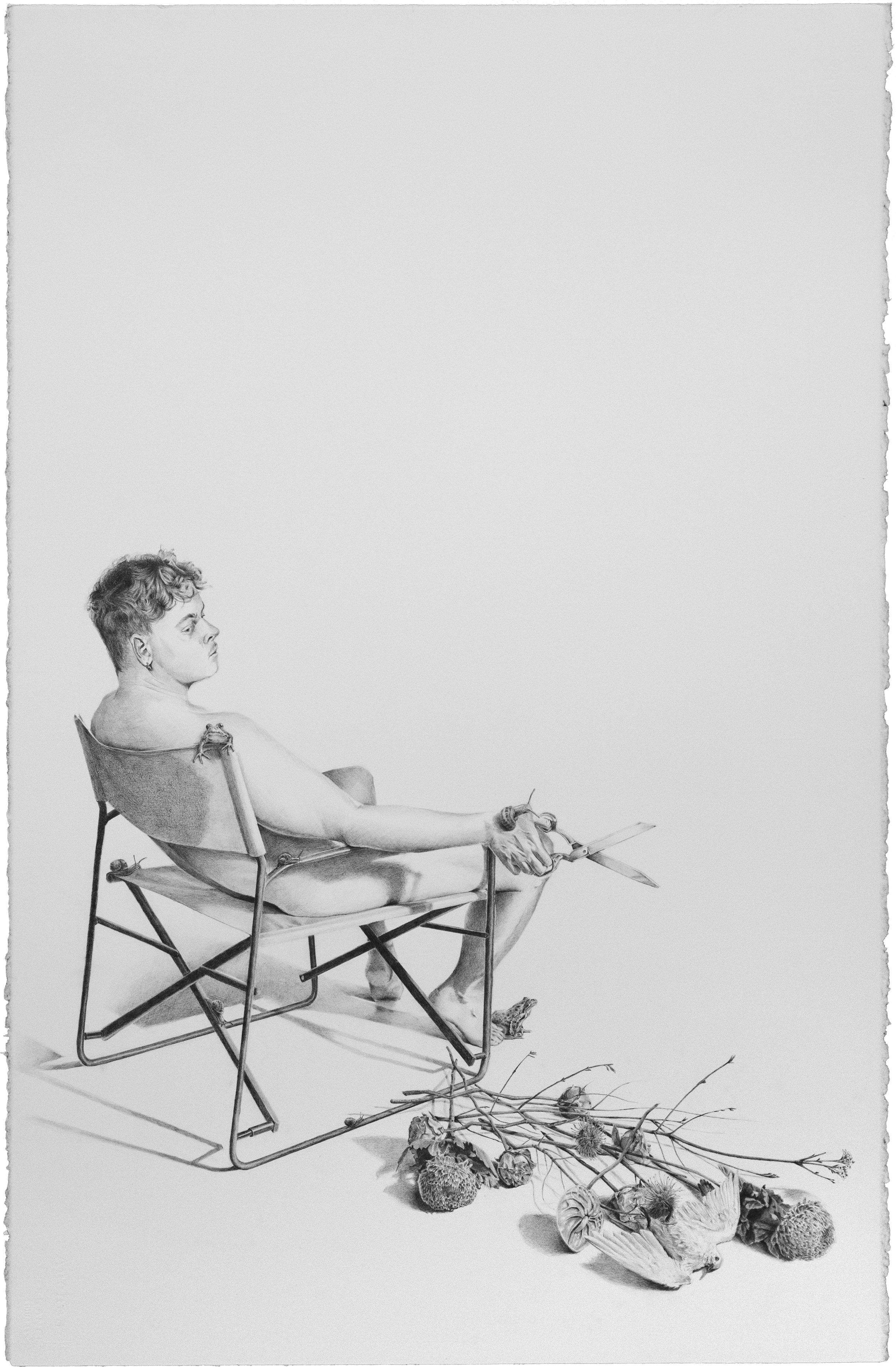 The Cut (What Are Little Boys Made Of?). 2025. Graphite on paper. 101.6 x 64.8 cm.