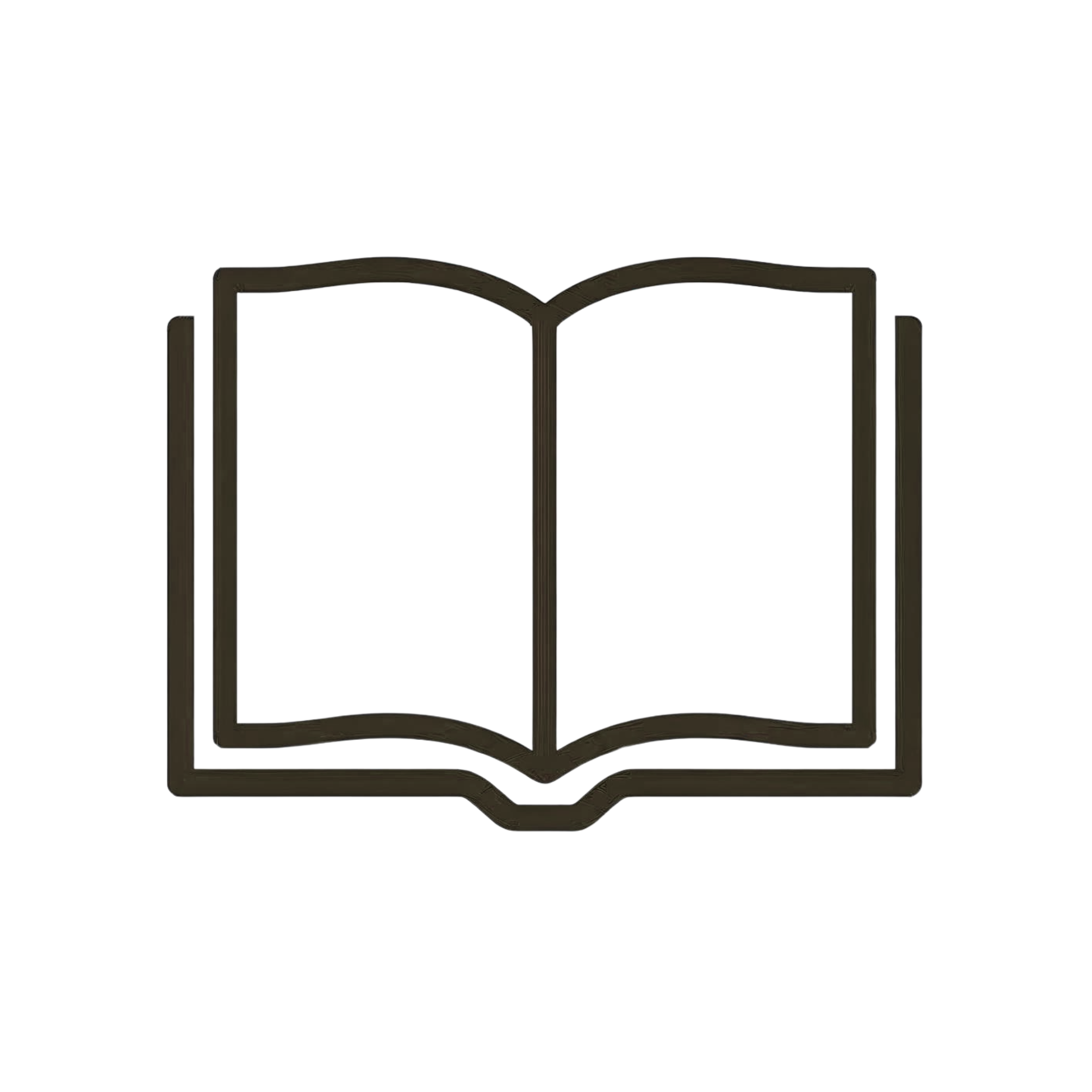 Illustration of an open book icon with a black outline on a transparent background.